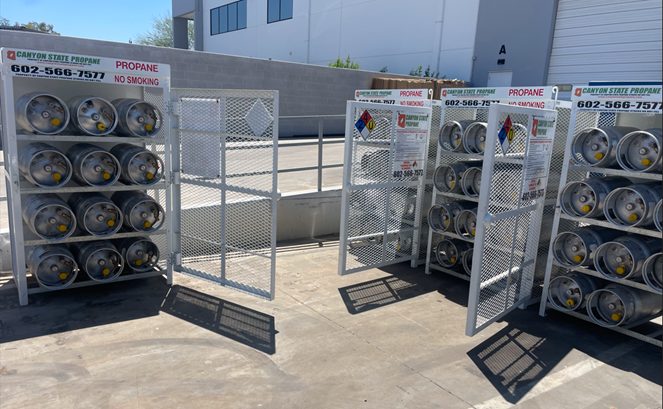 Open forklift propane cylinder cage